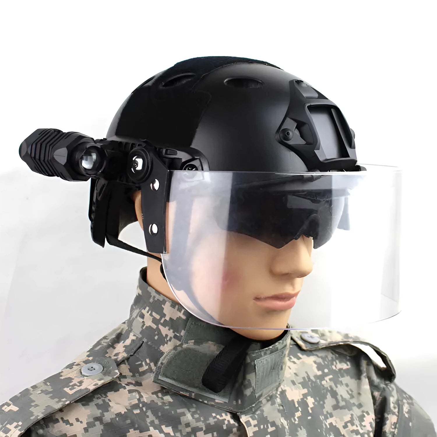 Transparent PC helmet face mask with guide rail mount 30x15cm semi-rimless design