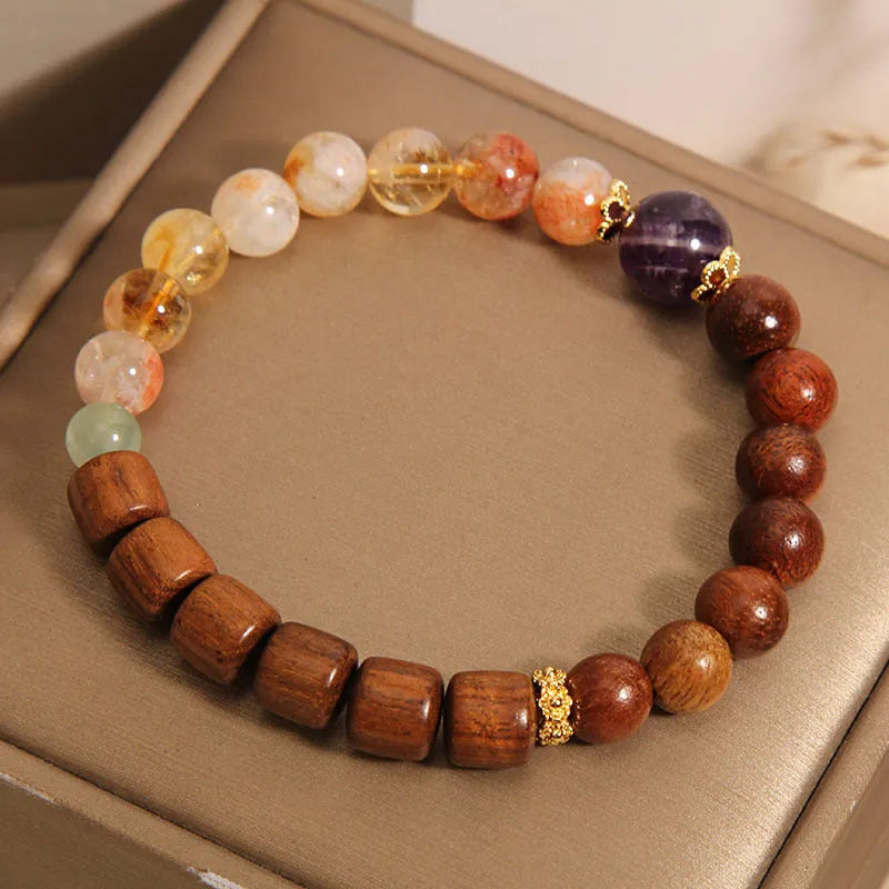 Women's pastoral bracelet with yellow tower crystal, amethyst stones, pearls and rhinestones