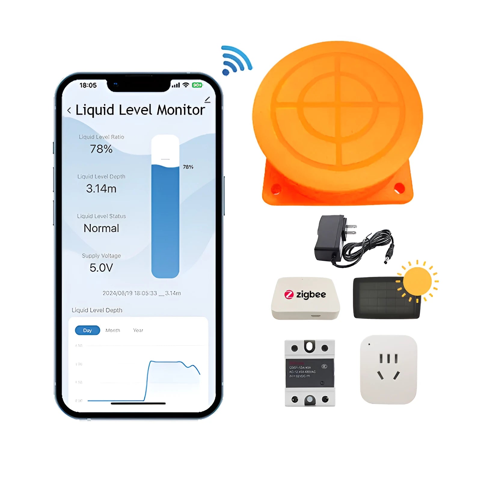 Moray wireless fluid level monitor sensor for remote water and oil tank monitoring via smartphone app