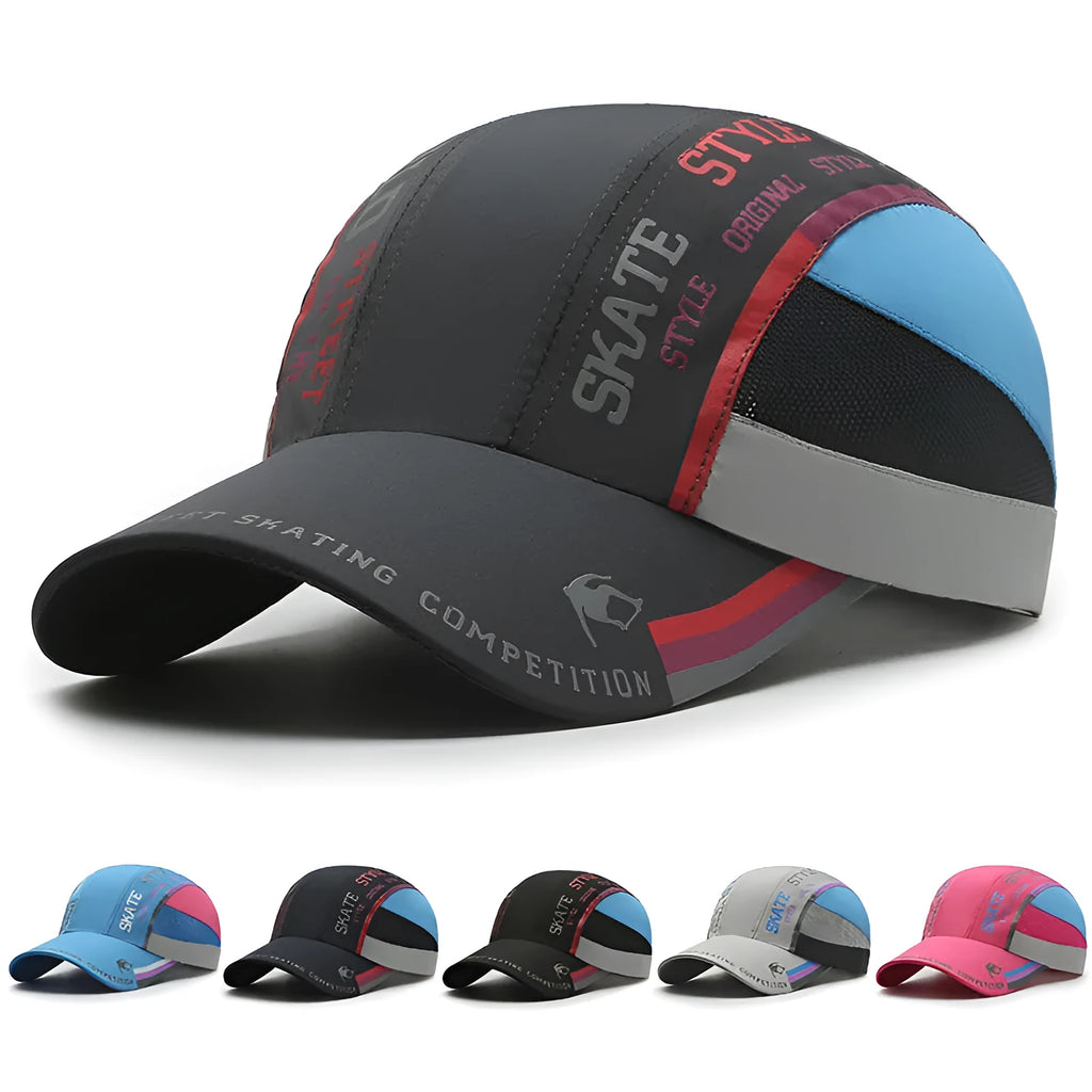 Summer quick-drying men's baseball cap with printed stitching, adjustable fit, in dark blue colour