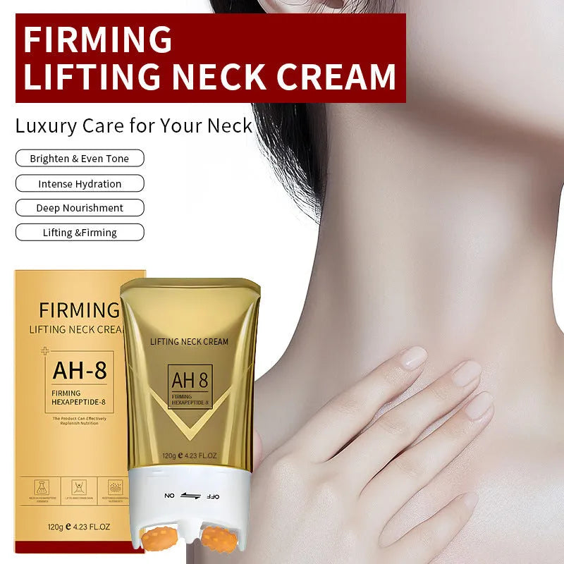 Tube of wrinkle neck cream with a roller ball applicator attached to the cap.