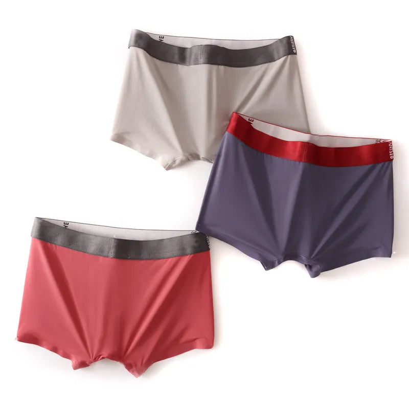 Ultra-thin breathable knitted nylon men's boxers with mulberry silk crotch, solid colour, size M to XXXL