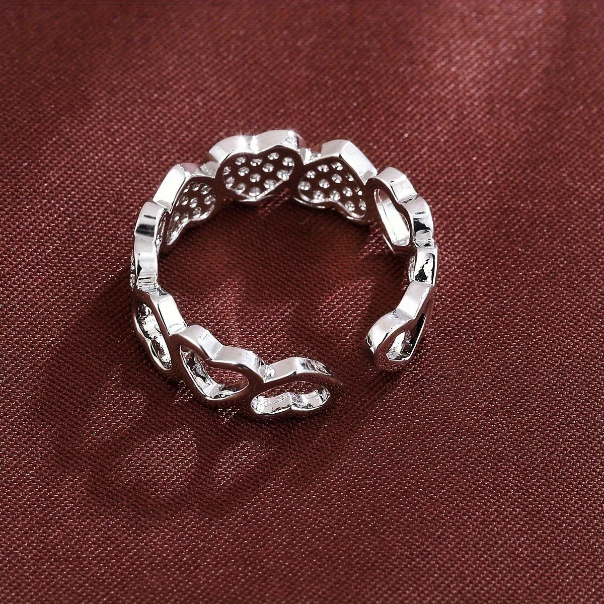 Geometric couples open ring with heart design and adjustable opening in gold or silver finish
