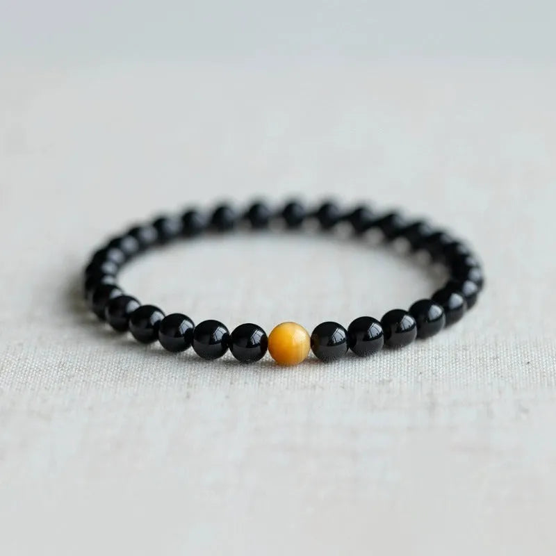 Black natural obsidian stone bracelet geometric beads unisex Korean style