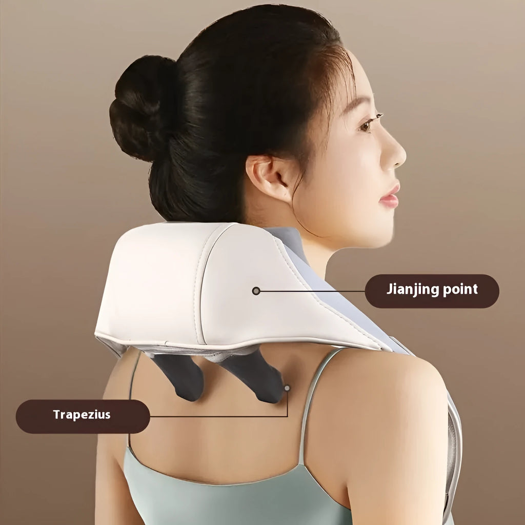 Blue folding electric neck and shoulder massager with rechargeable battery