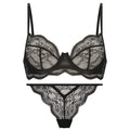 Women's French bra suit bikini set with fixed double shoulder straps in black colour