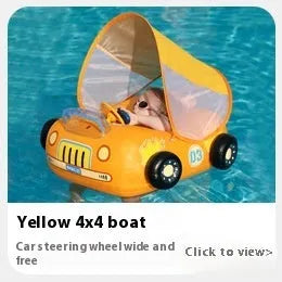 Mini steering wheel inflatable car swimming ring for children in pink sports car design
