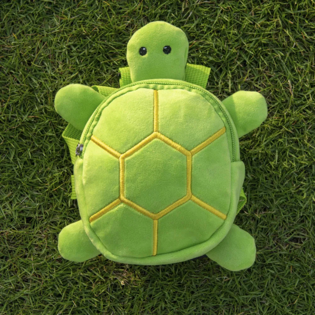 Turtle-shaped dog backpack harness vest with metal zipper in grey, green, brown, or light yellow colours