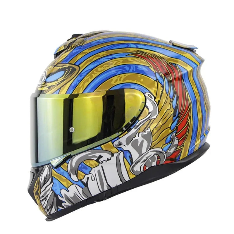 Motorcycle full face helmet with double lens and ABD material in Python colour with REVO red visor