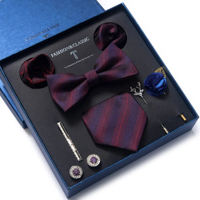 Eight monochrome rayon bow ties in jacquard finish, heart-shaped arrow type, set for men