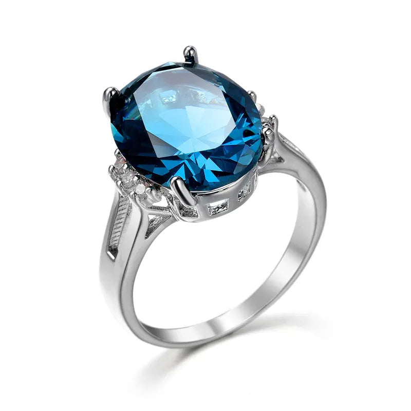 Blue black zircon decorative ring copper electroplated geometric retro unisex size no 8