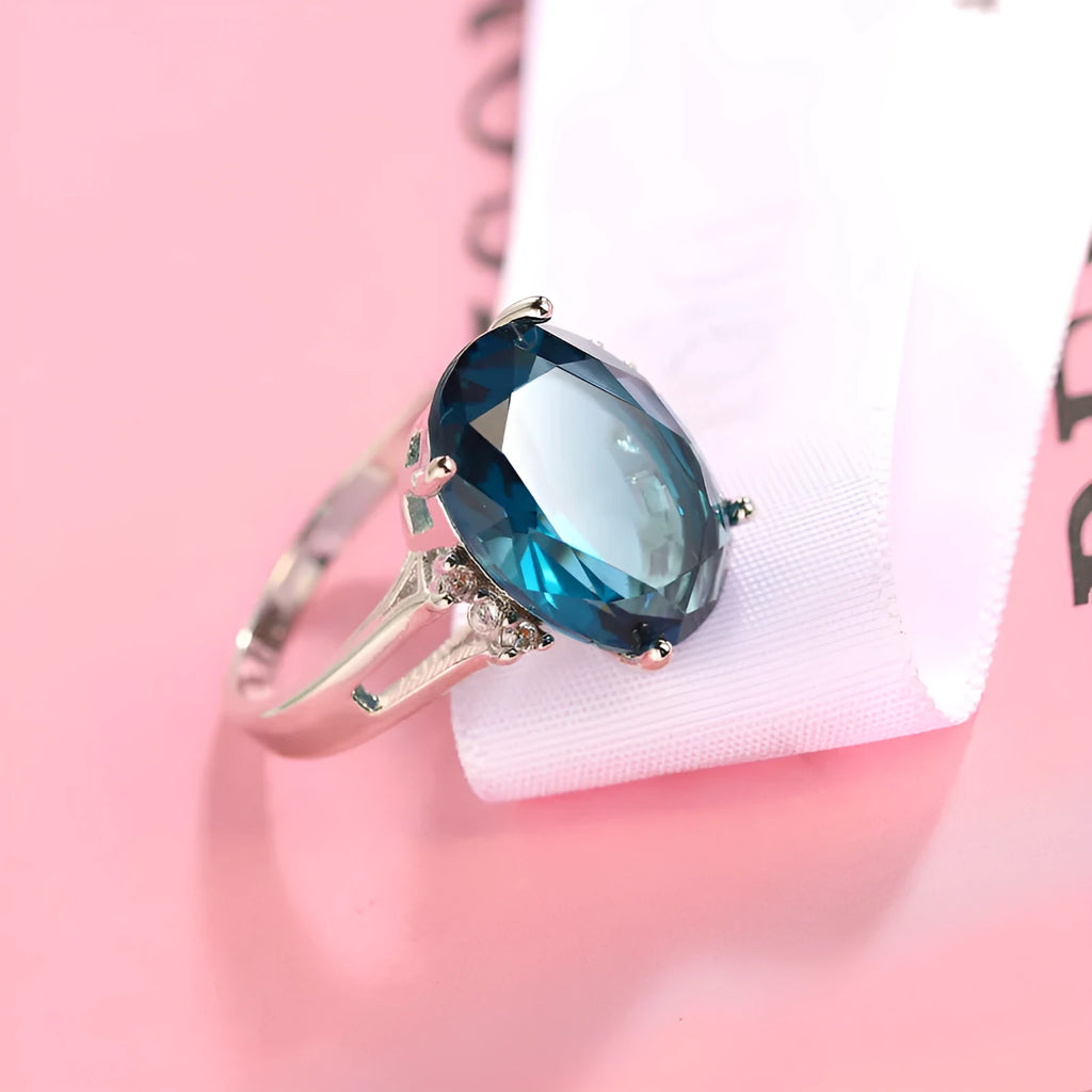 Blue black zircon decorative ring copper electroplated geometric retro unisex size no 8