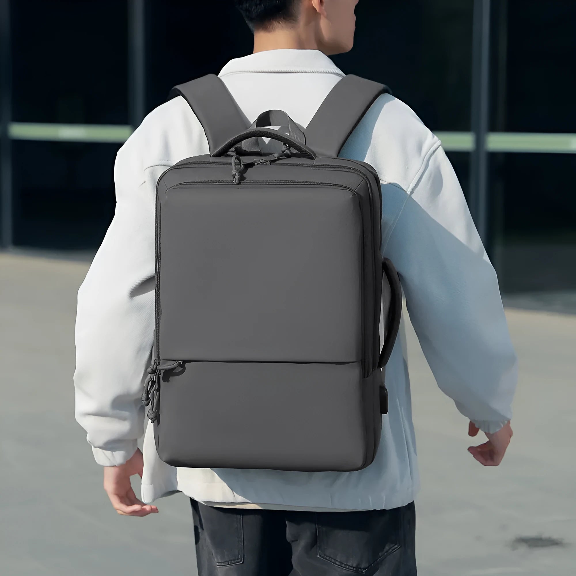 Large capacity waterproof Oxford cloth backpack in black with air pillow belt, size 45x34x18cm
