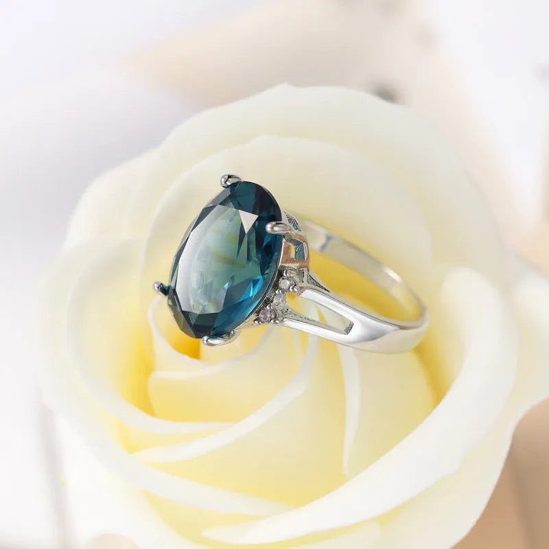 Blue black zircon decorative ring copper electroplated geometric retro unisex size no 8