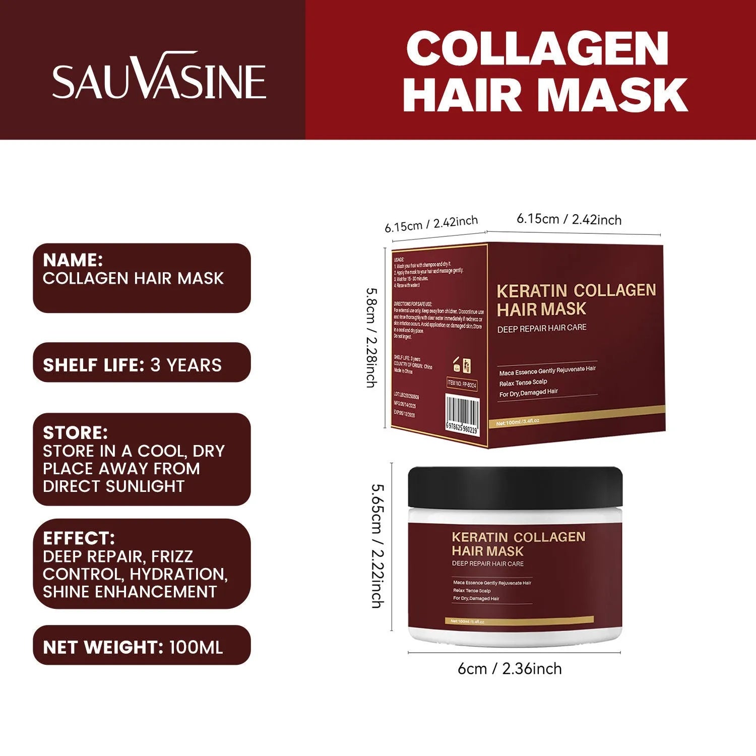 100ml tube of Anti-hair Fall Collagen Hair Mask for moisturising and repairing damaged hair.