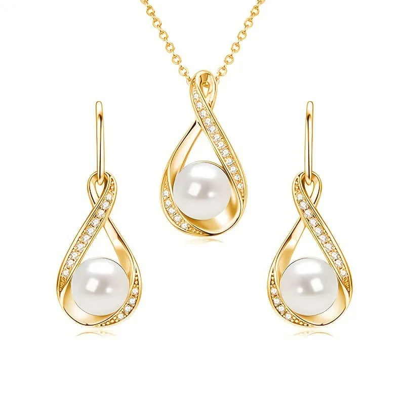 Simulated pearl necklace with diamond inlaid love heart pendant on alloy clavicle chain in gold finish