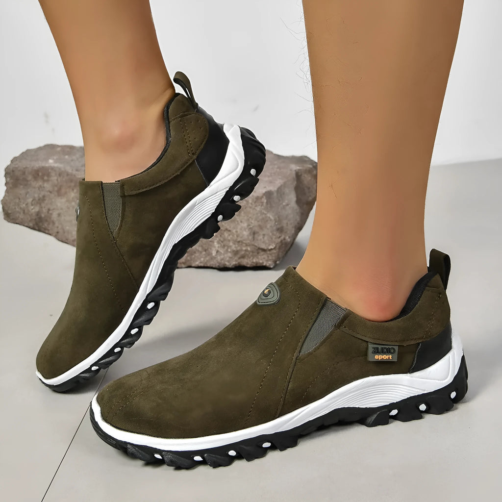 Men's round head thin shoes in five colours showing slip-on design for oversleeve applications