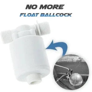 White nylon automatic float valve with threaded inlet for water level control in tanks and containers