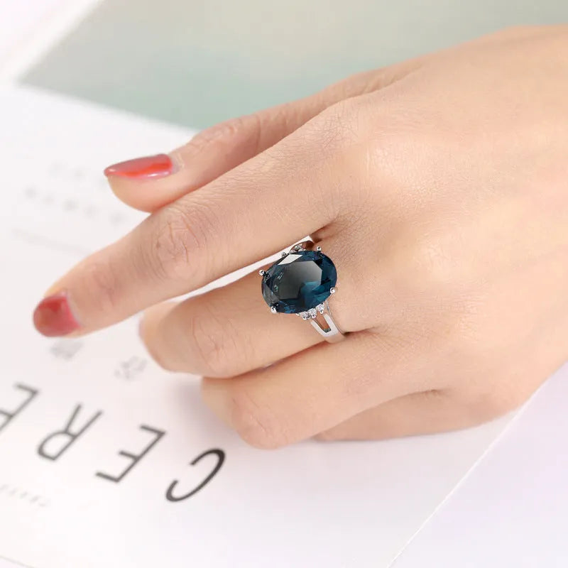Blue black zircon decorative ring copper electroplated geometric retro unisex size no 8