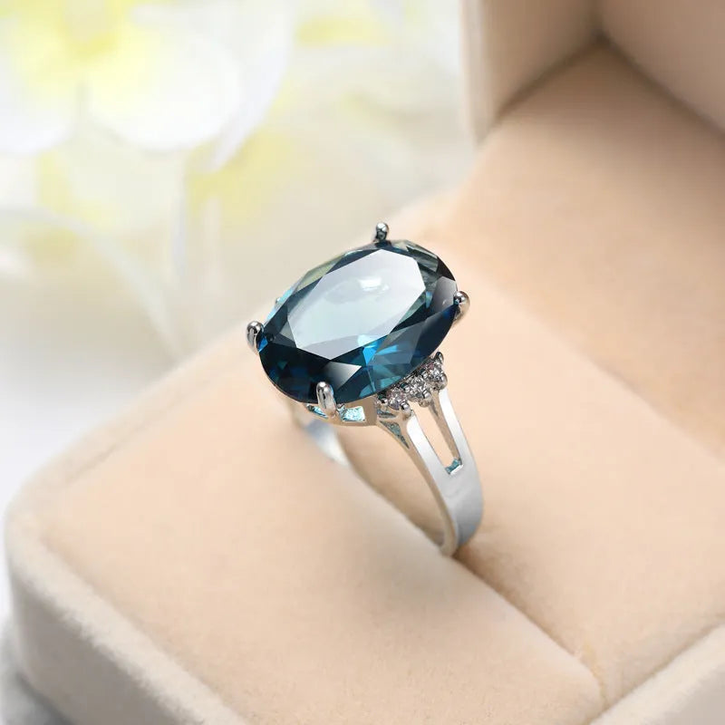 Blue black zircon decorative ring copper electroplated geometric retro unisex size no 8