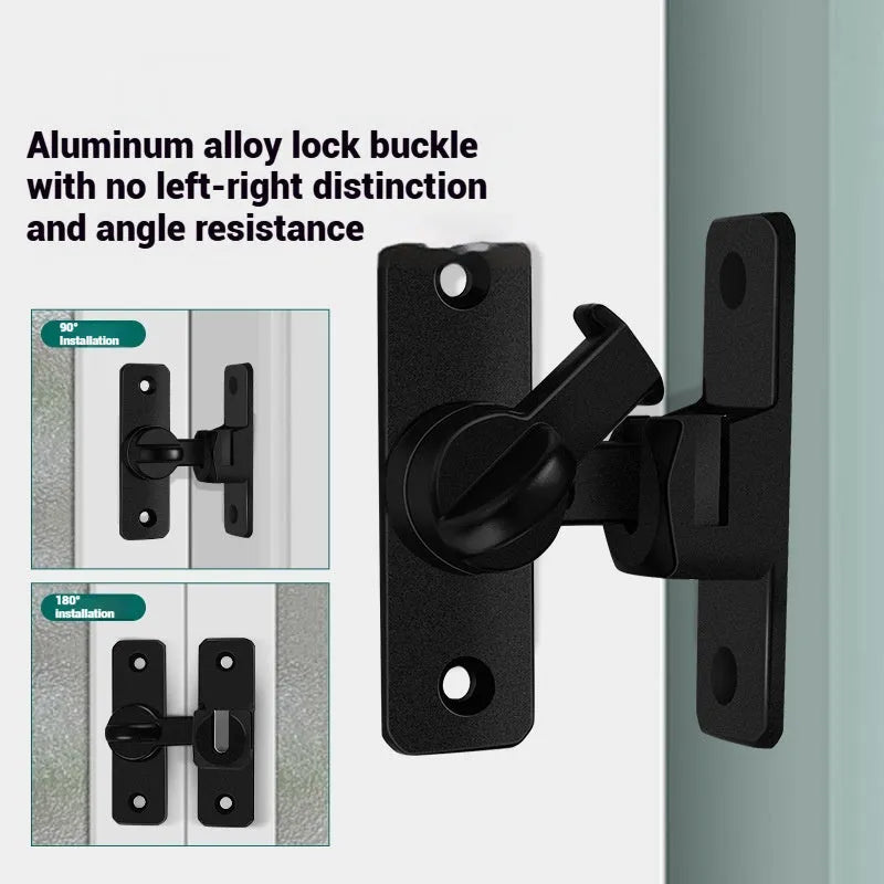 Aluminium alloy punch-free door latch in silver with screws, universal 90/180 degree