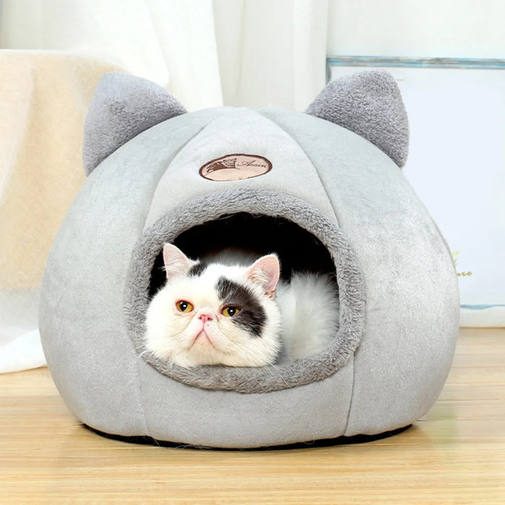 Winter cat nest fully enclosed sofa bed in plush fabric, large size, for indoor use