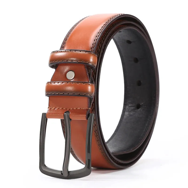 Men's belt with alloy pin buckle, imitation leather strap, elephant pattern black, electroplated finish