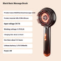 Red and blue light massage hair comb in black plastic with Type-C charging port on a white background