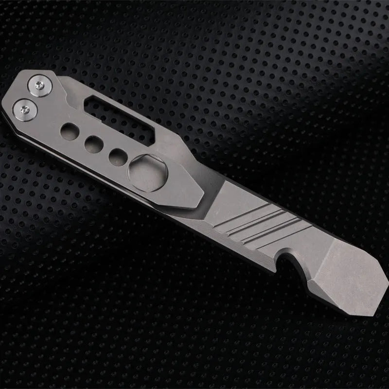 Titanium alloy TC4 multi-function crowbar with pry tip, screwdriver, and bottle opener in stone wash finish