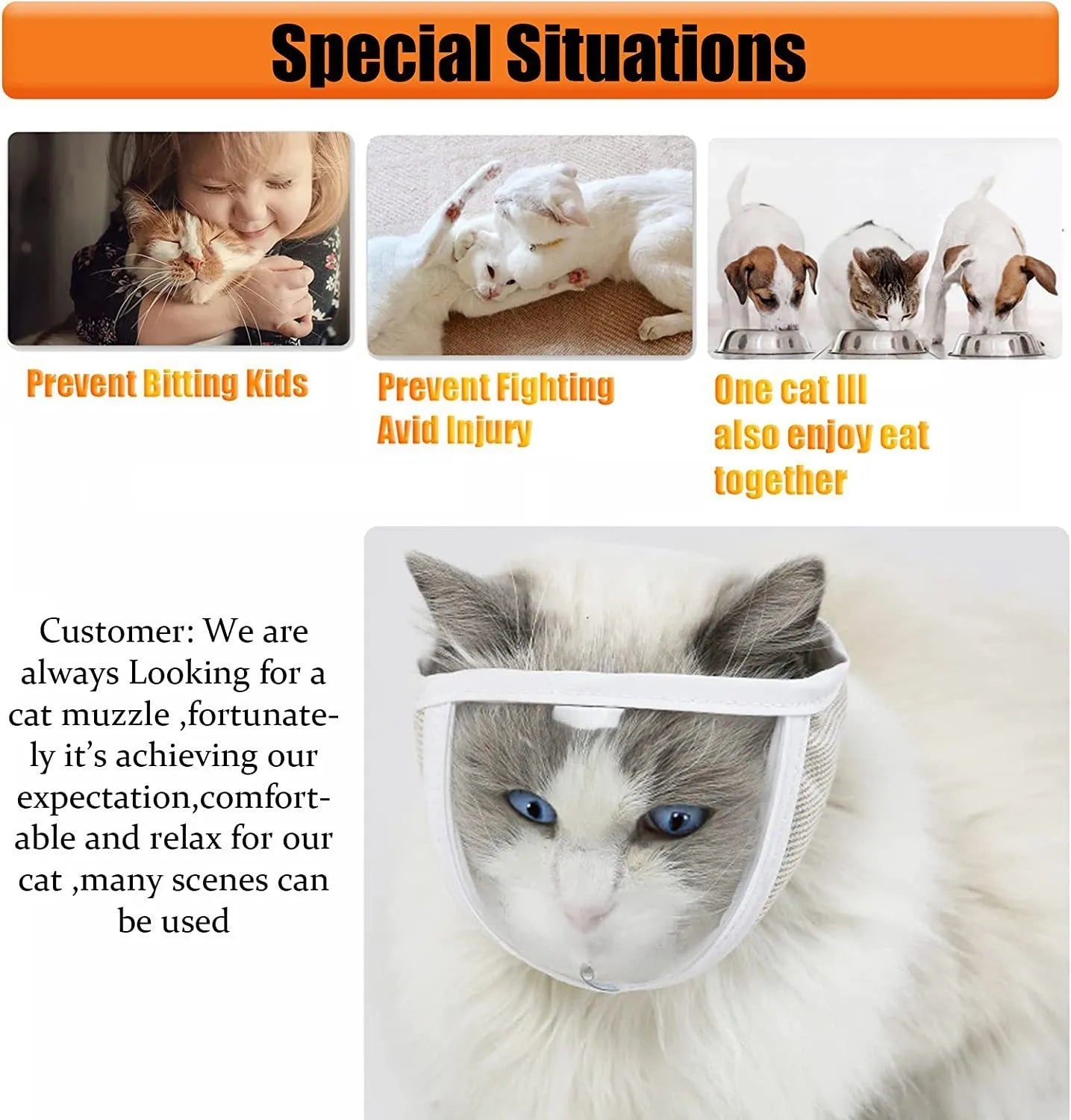 Transparent PVC and cotton anti-bite cat muzzle for grooming, with adjustable strap, available in S and M sizes