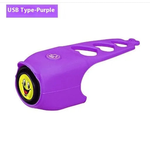 Plastic bicycle electronic horn in black with 12.5cm length and button battery compartment