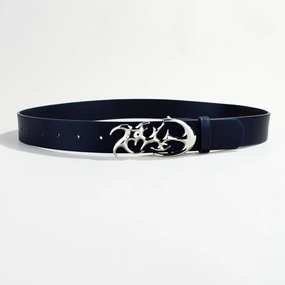 Casual snap button belt in PU leather with alloy buckle, showing 105cm length and 3.3cm width