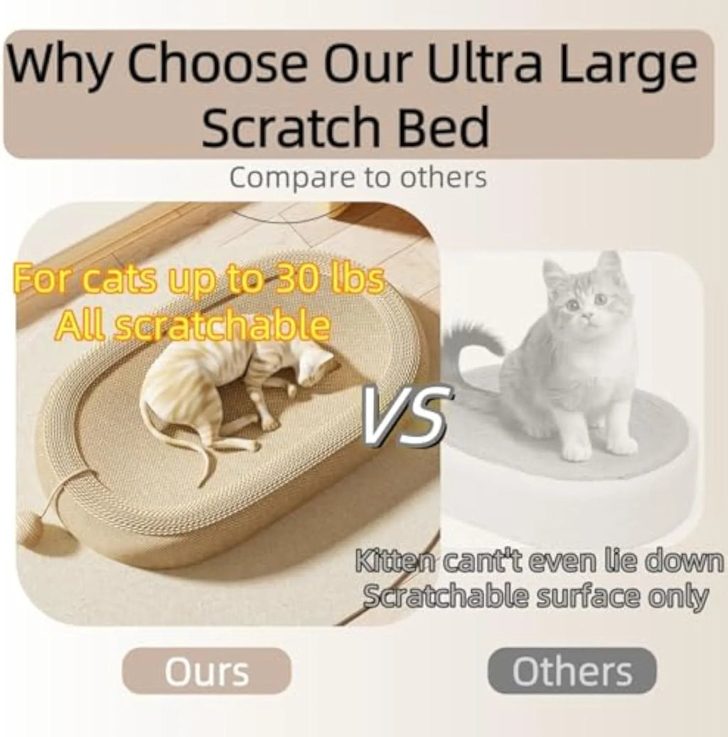Large natural sisal fibre cat scratching board with an integrated raised lounge platform