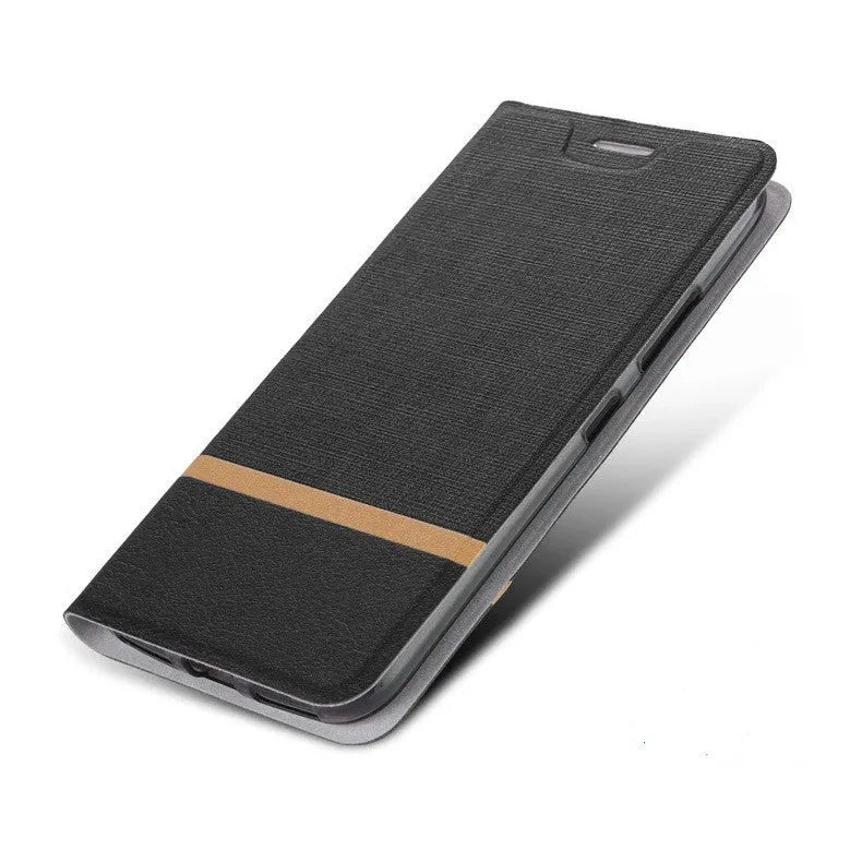 Glory 8A color contrast case with PU denim leather pattern and TPU clear back in black grey blue