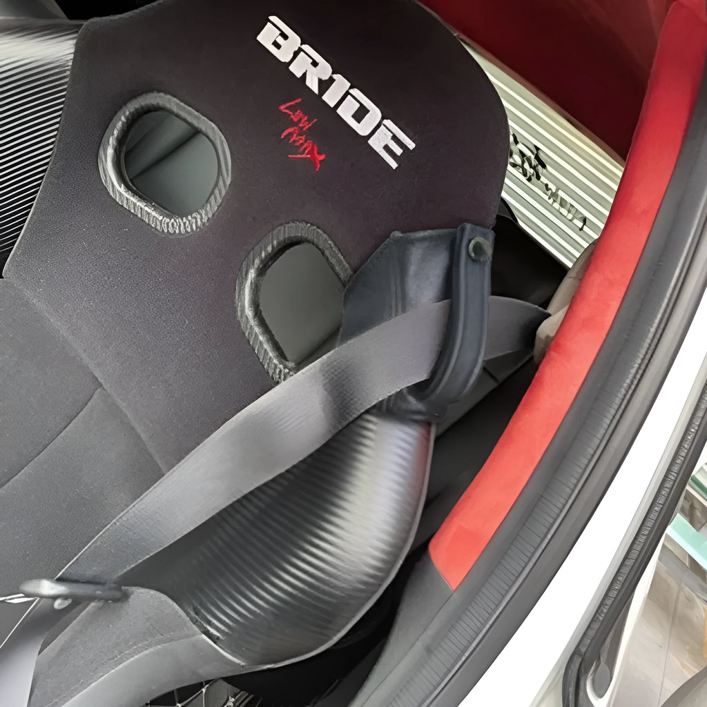 Racing seat belt leather limit buckle cover 30cm x 20cm for RECARO Bride fixed buckles carbon gray suede