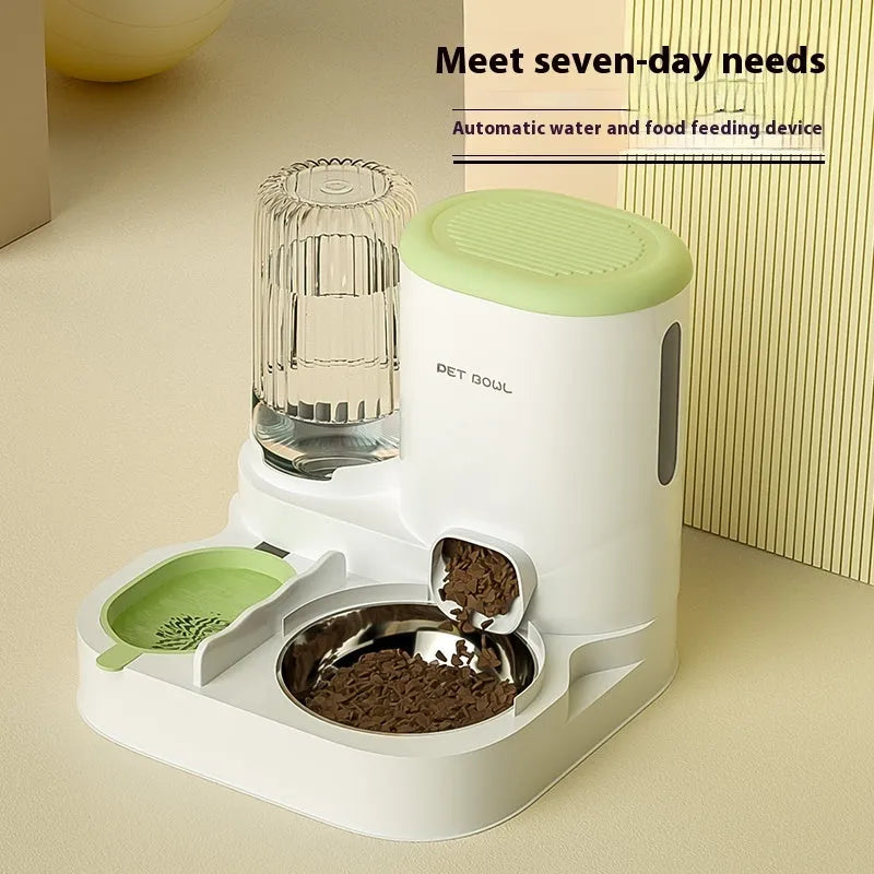 Automatic cat water fountain and feeding bowl integrated unit plastic construction 27x27x24cm stainless steel option