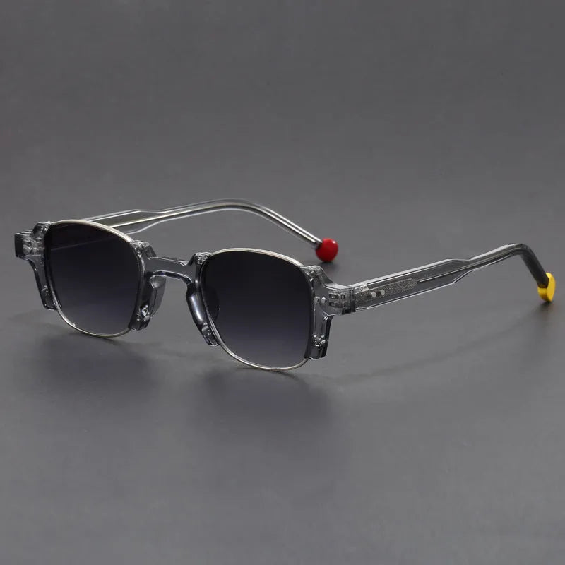 European and American retro pin square frame sunglasses in dark green, side view