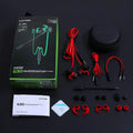 Shuangmai wired in-ear computer gaming headset in black, green, and red colours with 1.5 cm cable.