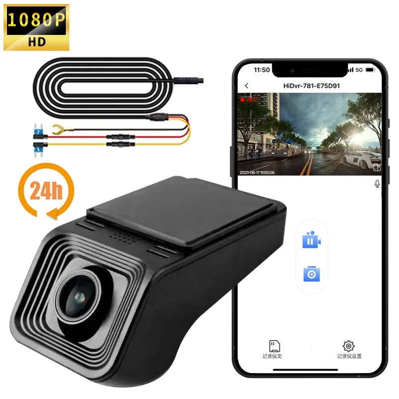 HD night vision driving recorder 1080p WiFi dash cam with parking surveillance V4 ACC black