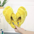 Cross open-toe fur slippers in multiple colours showing personalised toe design and non-slip patterned sole