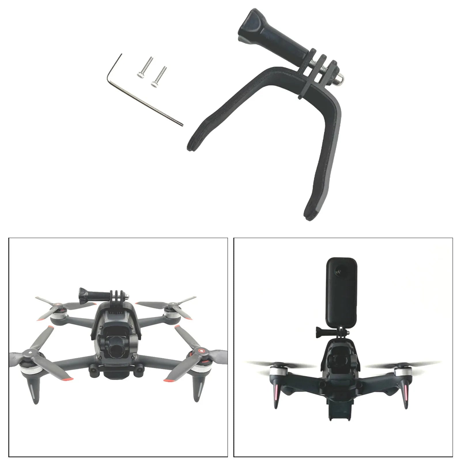3D printed hard plastic expansion bracket with sponge lining for FPV drone panoramic camera mounting