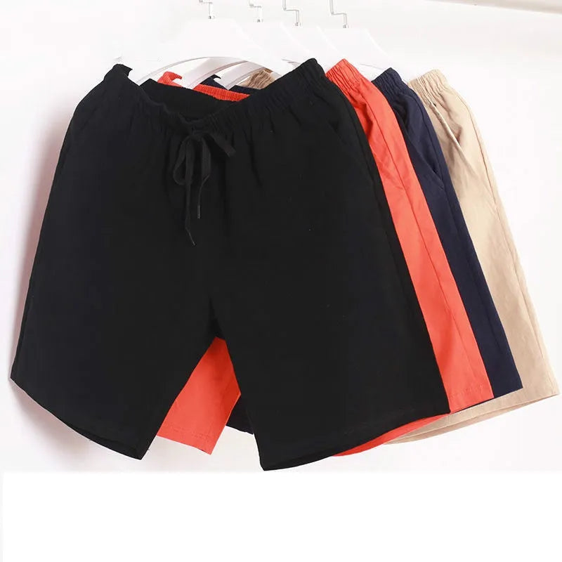 Men's cotton summer casual shorts in black with elastic waist and drawstring