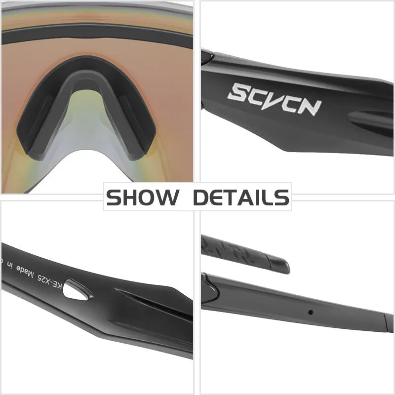 Integrated lens windproof sports glasses with frameless colourful design.