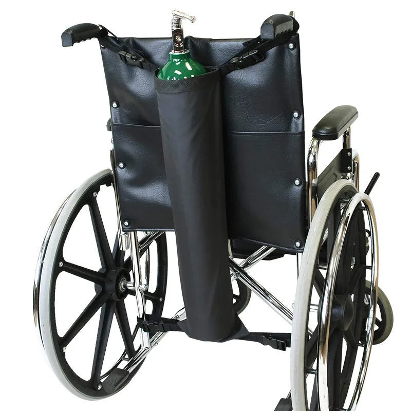 Black wheelchair oxygen cylinder pannier bag made from 600D Oxford cloth with cylindrical design