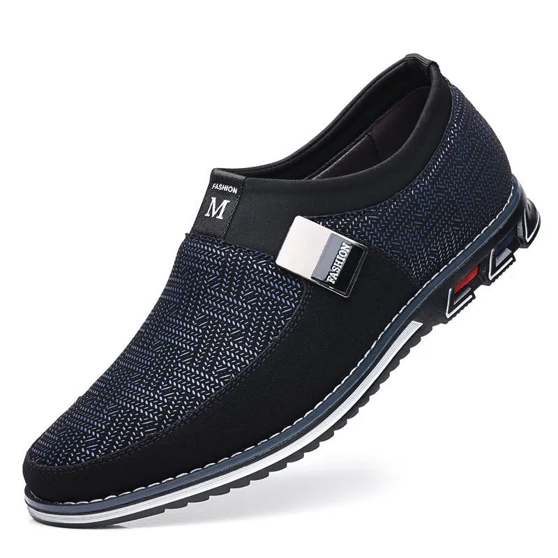Men's flat low-top casual shoes in synthetic leather with square toe and rubber sole, available in multiple colours and sizes 38-53