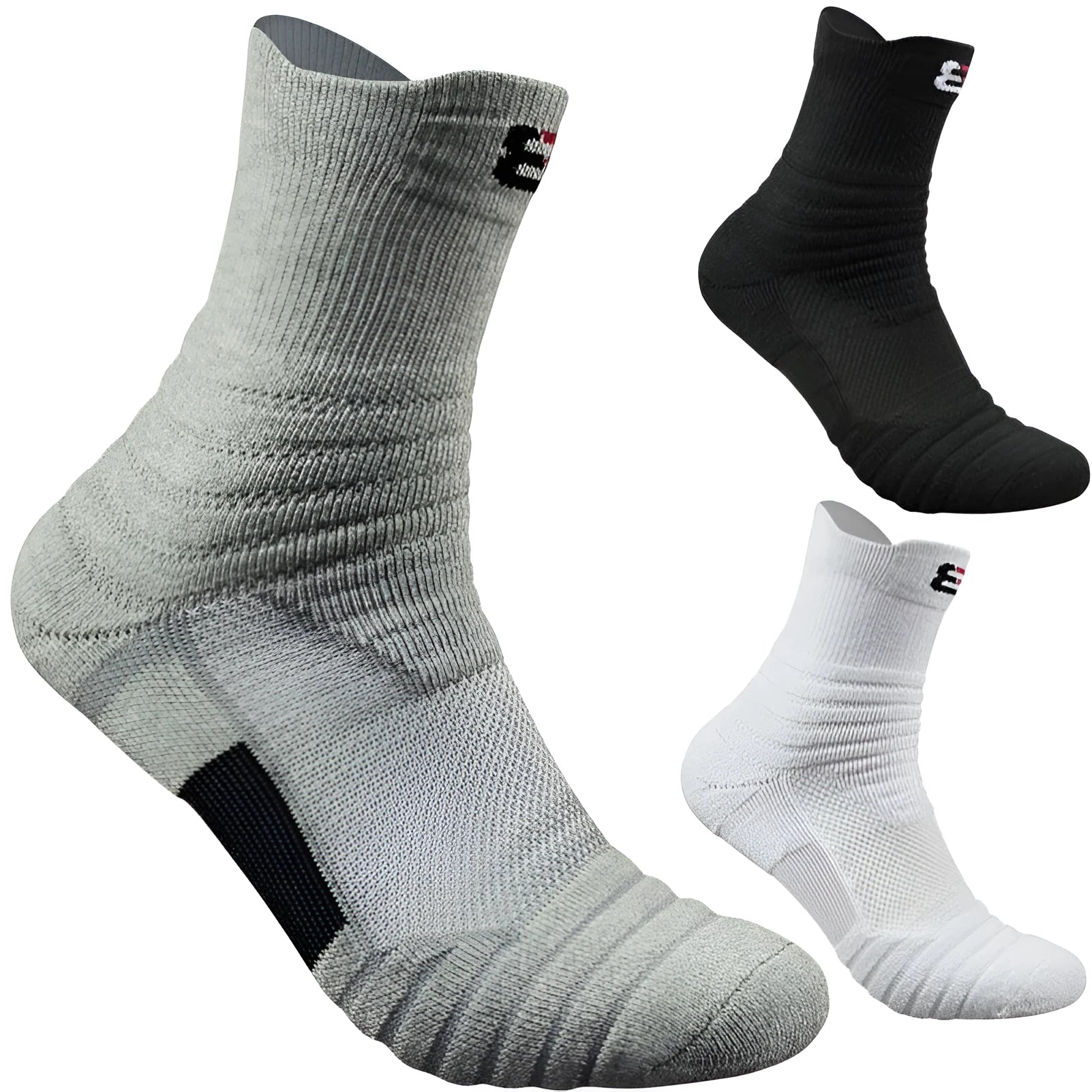 Cotton blend socks 3-pair set in black white and grey with short and middle tube options for men Eur 39-45