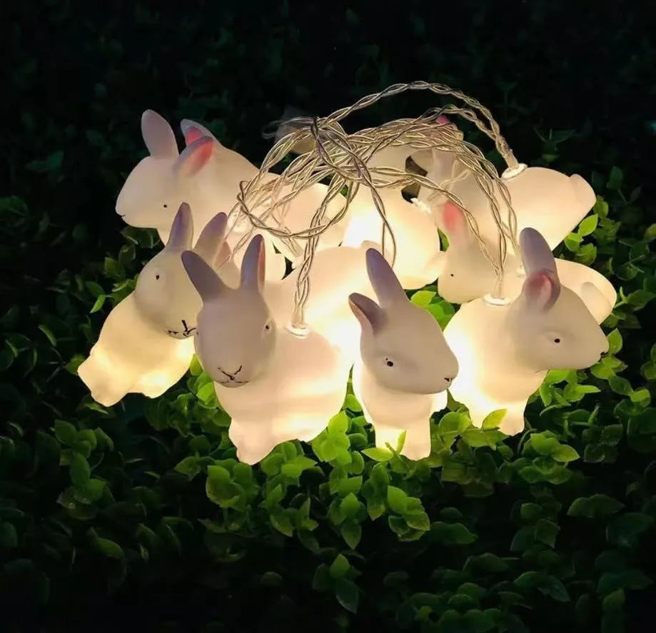 Easter plastic egg lamp string with 10 warm white LEDs, USB and battery power, manual switch