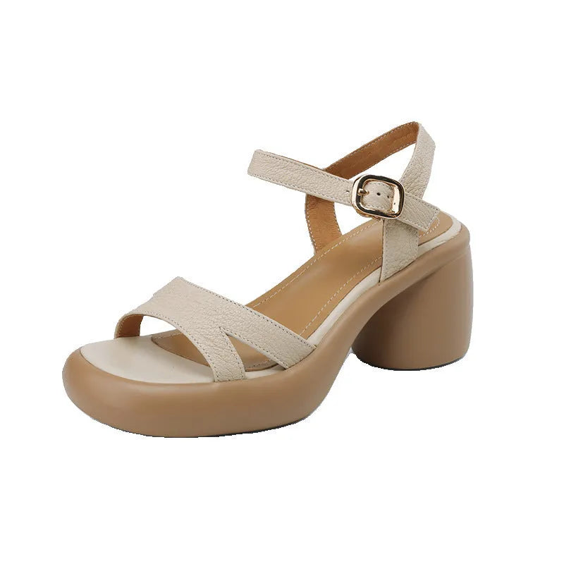 Women's open toe platform sandals in milk white with microfiber upper and rubber sole