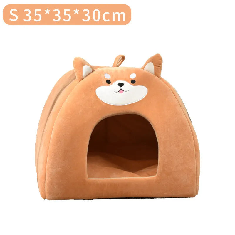 Soft cloth warm pet bed for cats, machine washable, available in S M L sizes