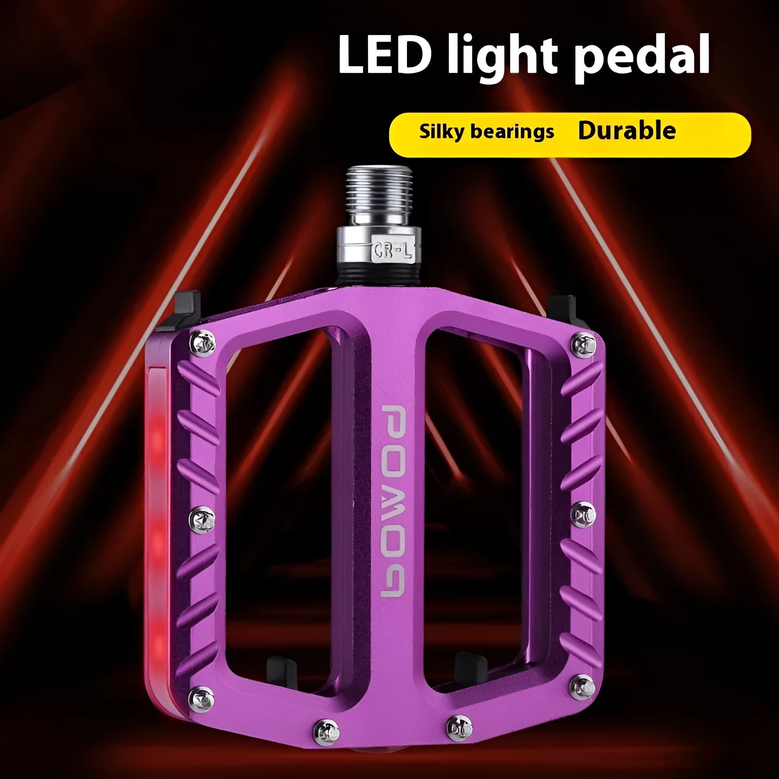 Pair of aluminium alloy bicycle pedals with integrated 710LED lights in black finish